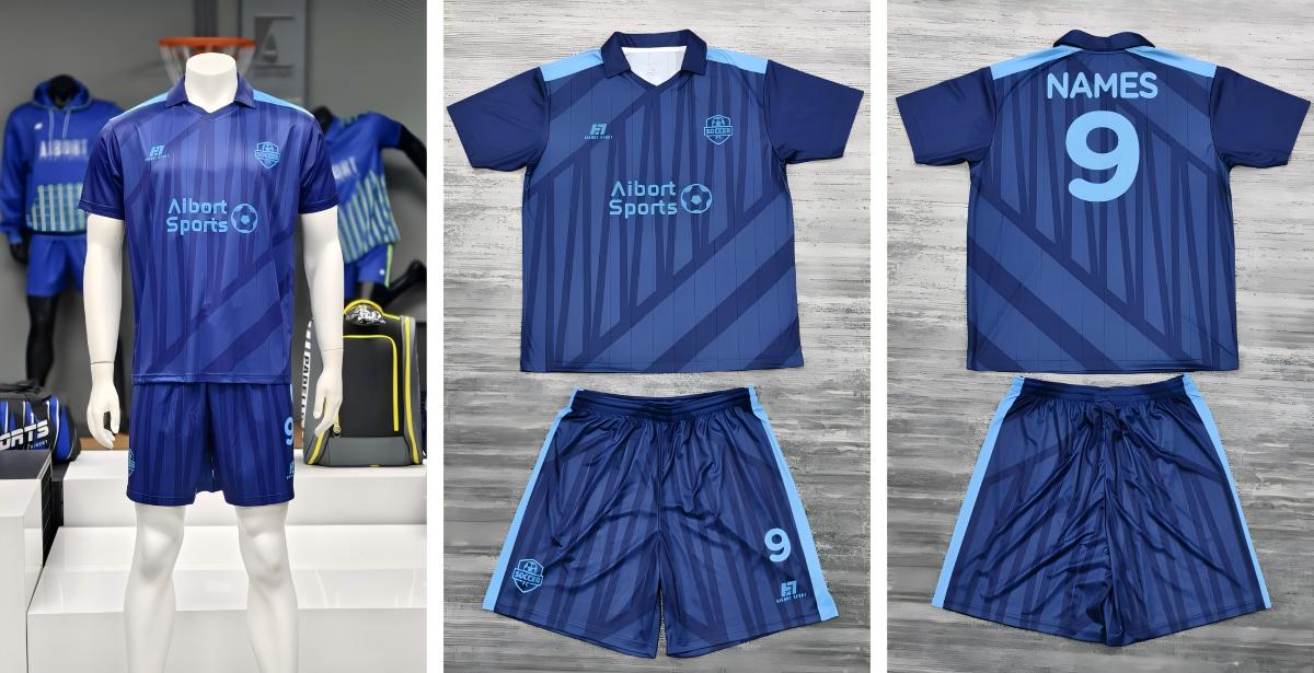Aabort Drapp Artab Disinn Kulurit Nifs ta' Żewġ Biċċiet Uniformi tal-Futbol Atletiku Settijiet Ismijiet tat-Timijiet Personalizzati għal Servizz OEM Organizzat 3