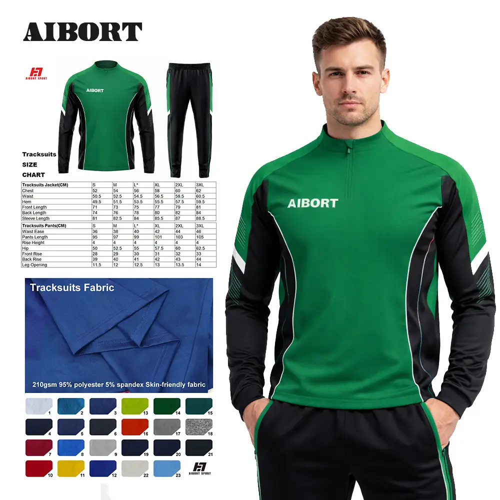 Survêtement de football Aibort personnalisé avec logo, respirant, durable et doux au toucher, fermeture éclair intégrale, pour l'entraînement et la performance athlétique. 1