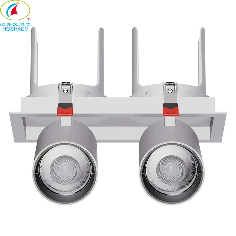 Hongsheng HOSHAEM Foco LED empotrado cuadrado de doble cabezal Luz empotrable de techo de 35 W Fabricante de lámparas de panel rectangulares integradas para interiores 3