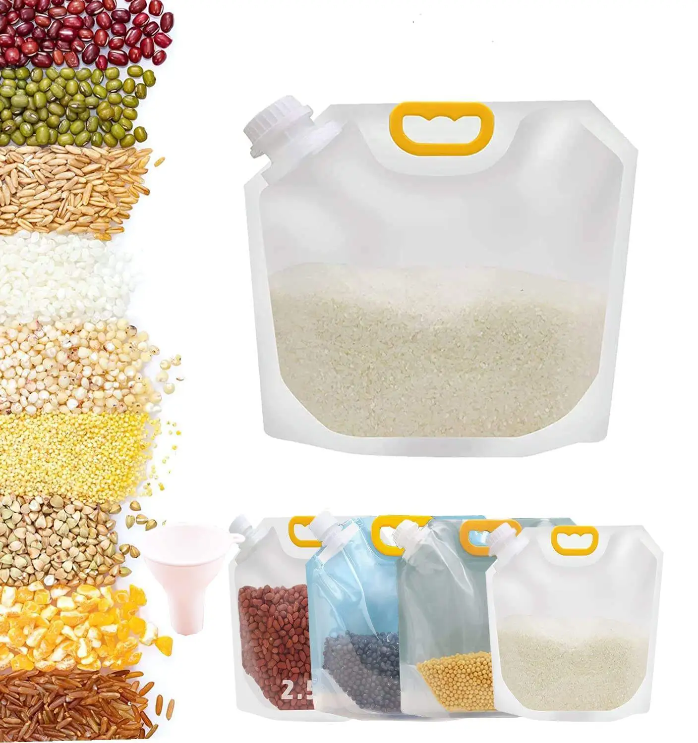 Moisture Proof Grain Cereals Clear Packaging Spout Pouch, 1kg 5kg Rice Packaging Packing Bags, Hydrogenated Food Storage Bag 1