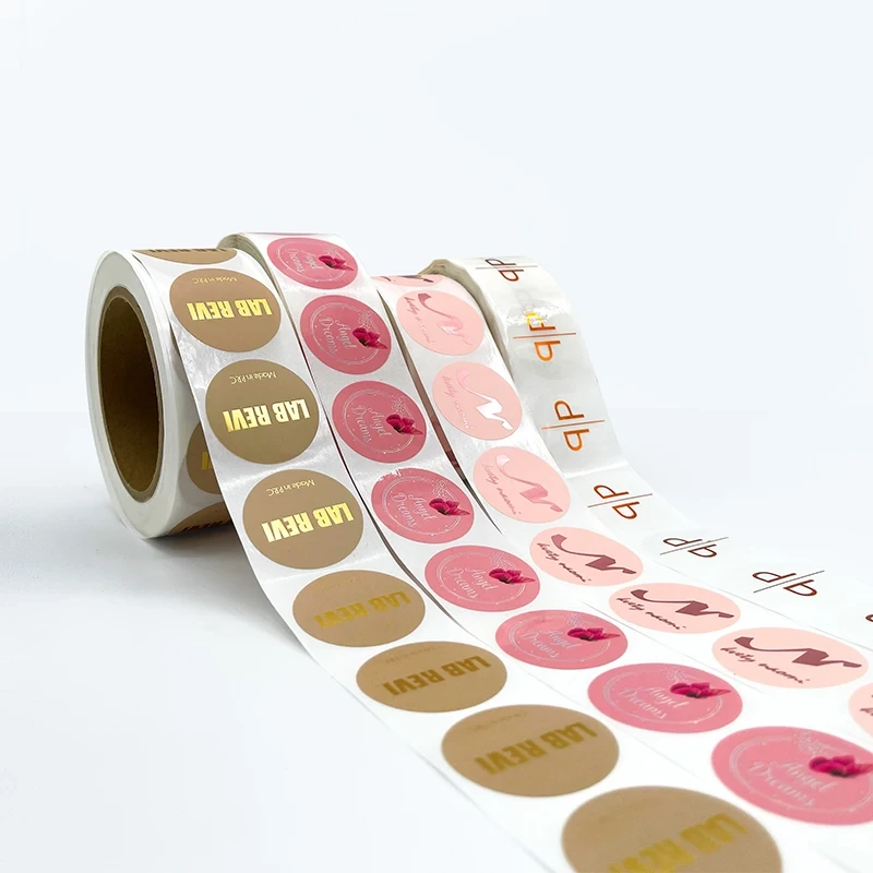 Rollos de etiquetas redondas con logotipo de marca de pegatina adhesiva personalizada 1