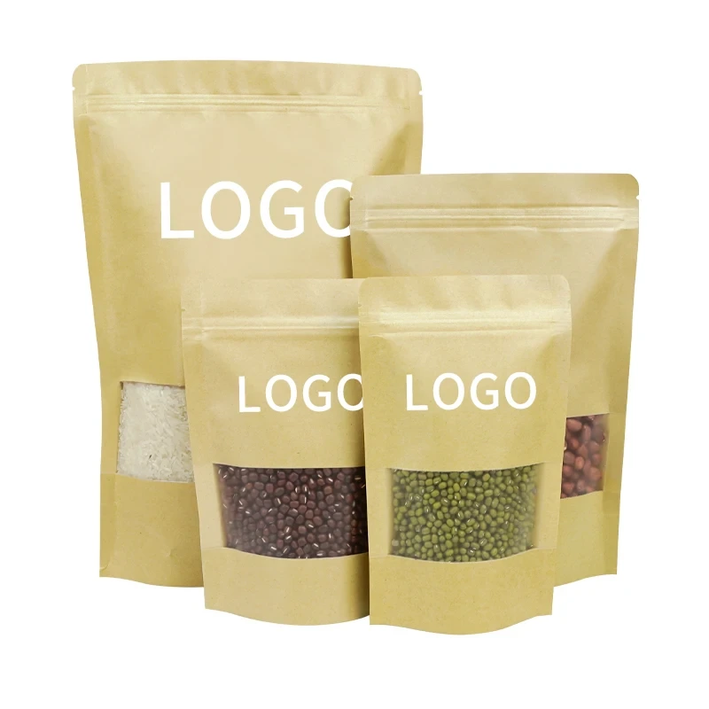 Biodegradable Food Packaging Bag Kraft Package Stand Up Pouch Zip Lock With Window 1
