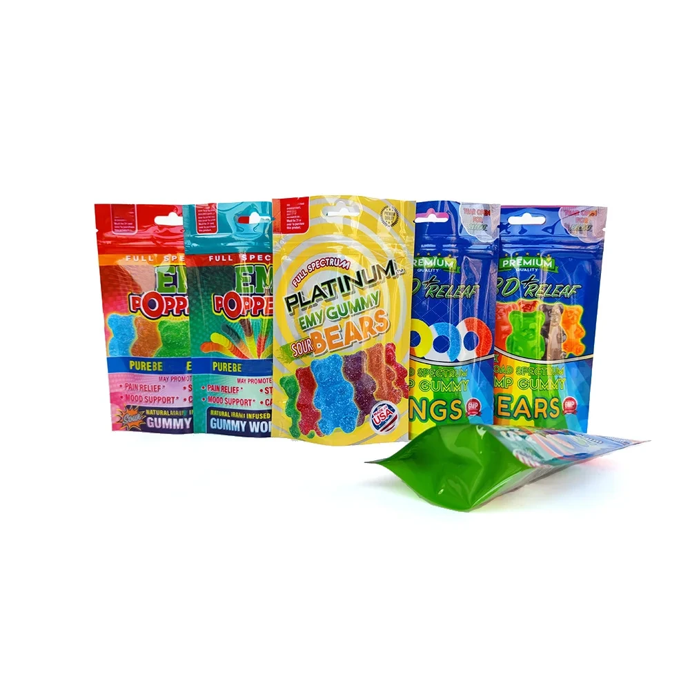 Custom Zip Lock Bag With Logo Plastic Pouch Stand Up Gummy Bear Sugar Candy Packaging Bags 1