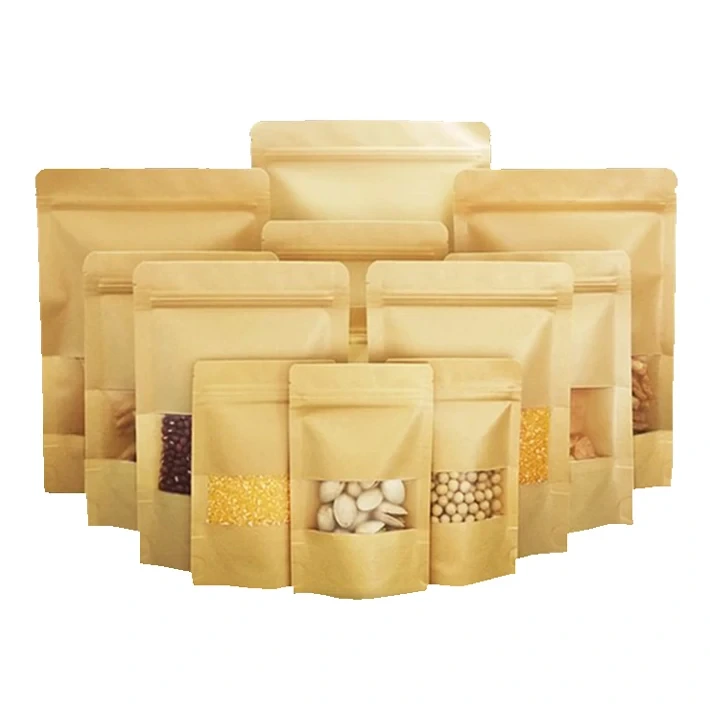 Wholesale Food Grade Self-sealing Brown Kraft Paper Ziplock Bags Stand Up Pouch For Food 1