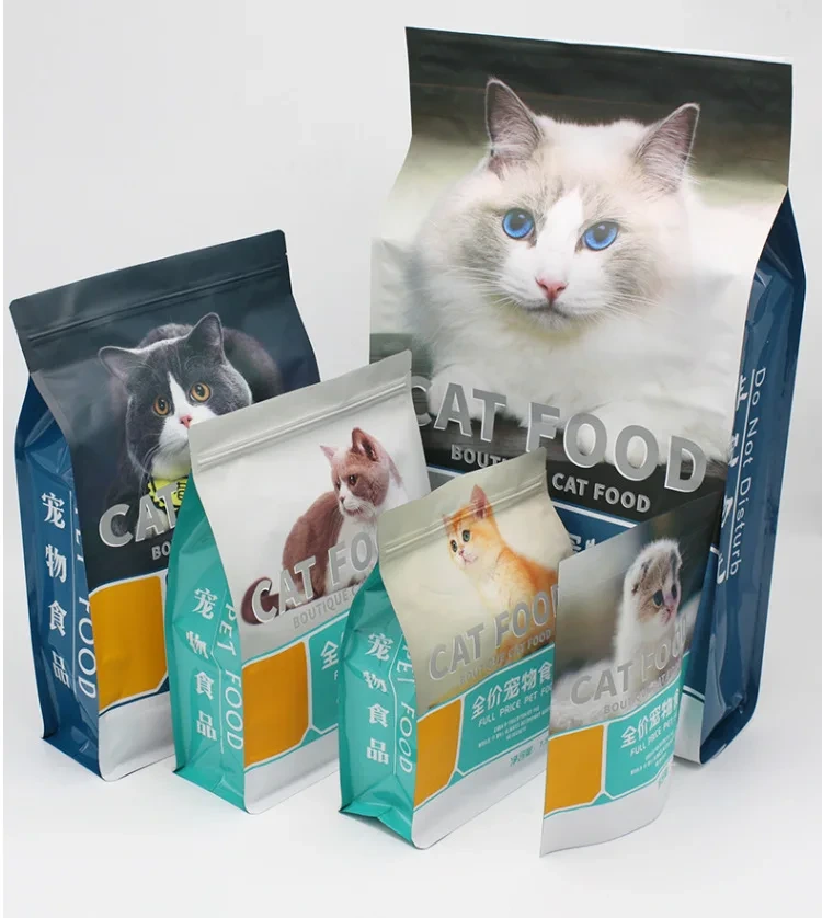 Customized Logo Laminated Plastic Pet Dog/cat Food Pouches Flat Bottom Food Packaging Bags Zipper Aluminum Side Gusset Bag 1