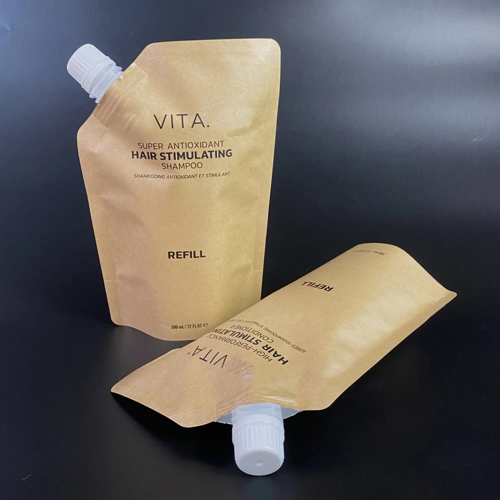 Bolsa líquida impresa personalizada del canalón de las bolsas de papel de Kraft del soporte biodegradable amistoso de Eco 1