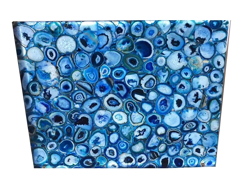 Agate Blue Semi Precious Stone Slab 5mm+15mm Natural Jade With Glass Backlit Flooring Tiles With LED Panels 1