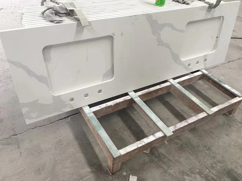 Statuario Calacatta Bancada de quartzo branco com pias retangulares duplas para decoração de cozinha-1708952387108185 4