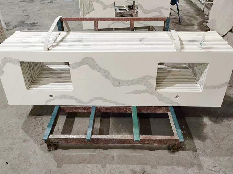 Statuario Calacatta Bancada de quartzo branco com pias retangulares duplas para decoração de cozinha-1708952387108185 1
