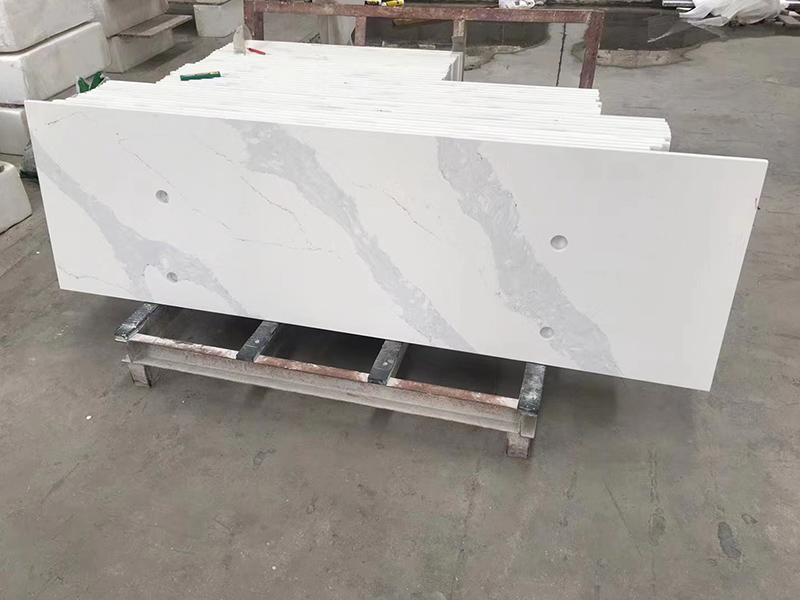 Statuario Calacatta Bancada de quartzo branco com pias retangulares duplas para decoração de cozinha-1708952387108185 5