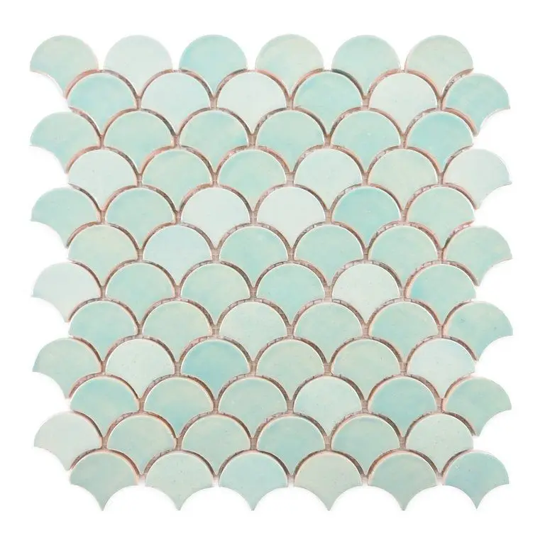 Patrón de mosaico de escamas de pez de mármol verde Ming para el diseño de protector contra salpicaduras de cocina casera 3