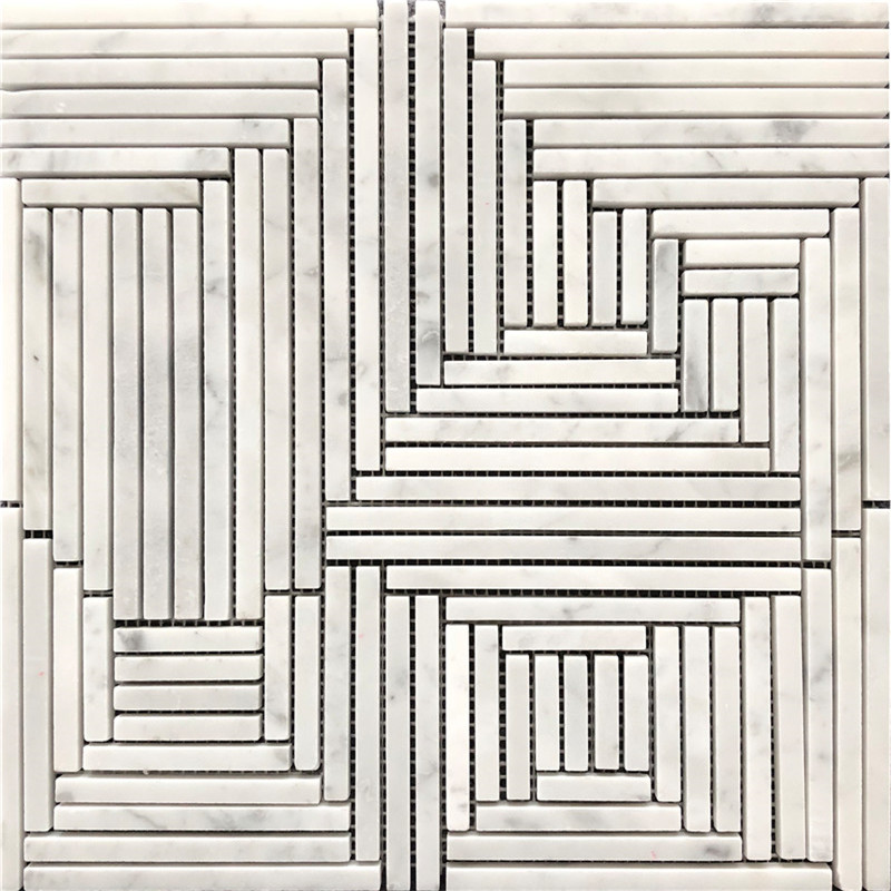 Patrón de mosaico mixto cuadrado de mármol blanco de Carrara para el diseño de paredes del comedor 1