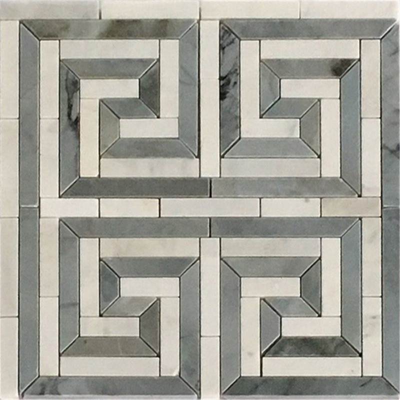Patrón de mosaico mixto cuadrado de mármol blanco de Carrara para el diseño de paredes del comedor 3