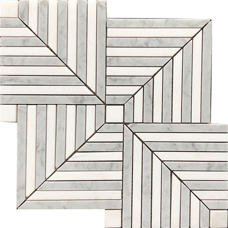 Patrón de mosaico mixto cuadrado de mármol blanco de Carrara para el diseño de paredes del comedor 2