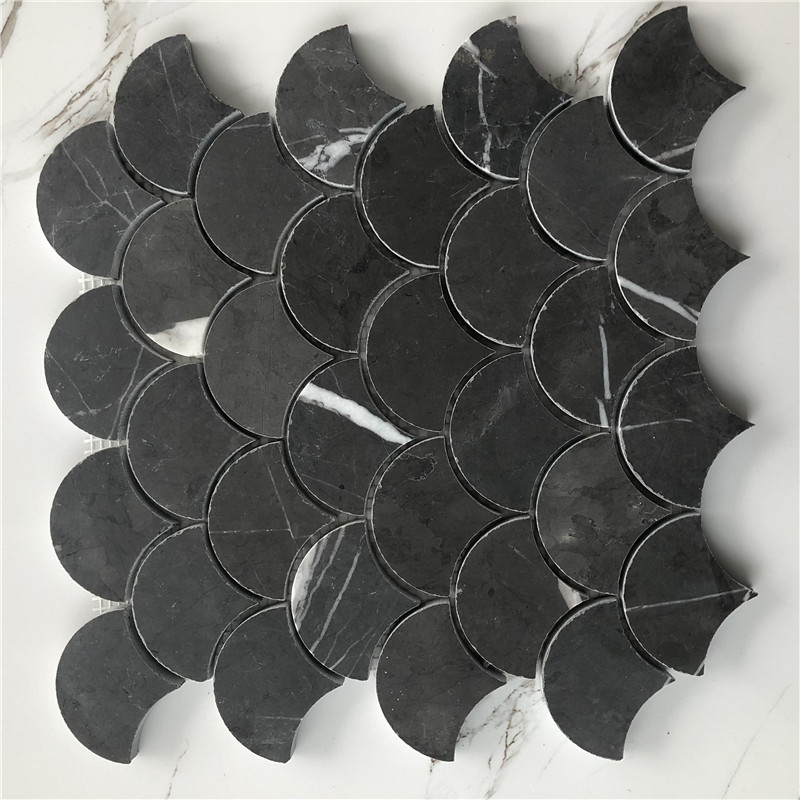Mosaico riciclato esagonale in marmo nero Nero Marquina per il design delle pareti del bagno 3