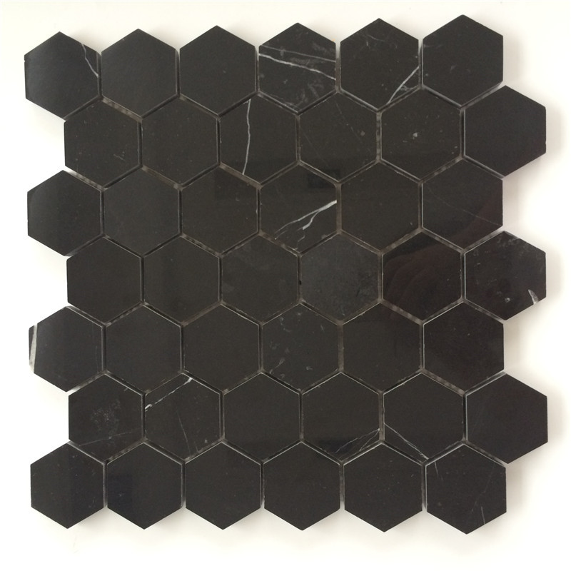 Mosaico riciclato esagonale in marmo nero Nero Marquina per il design delle pareti del bagno 1