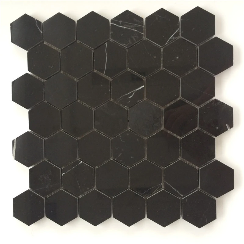Nero Marquina black marble hexagon recycled mosaic for bathroom walls design 1