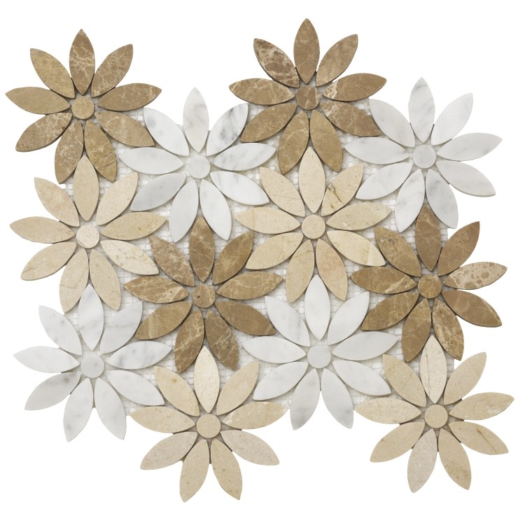 Marmormosaikfliese mit Blumenmuster in verschiedenen Farben für das Backsplash-Design der Wohnküche 2