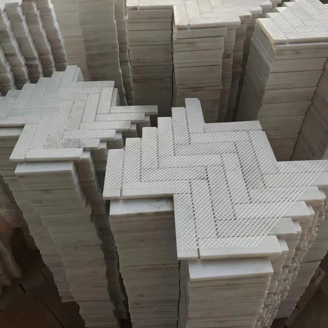 Azulejo de mosaico de espiga de mármol blanco Bianco Madrid para diseño de protector contra salpicaduras de cocina 5