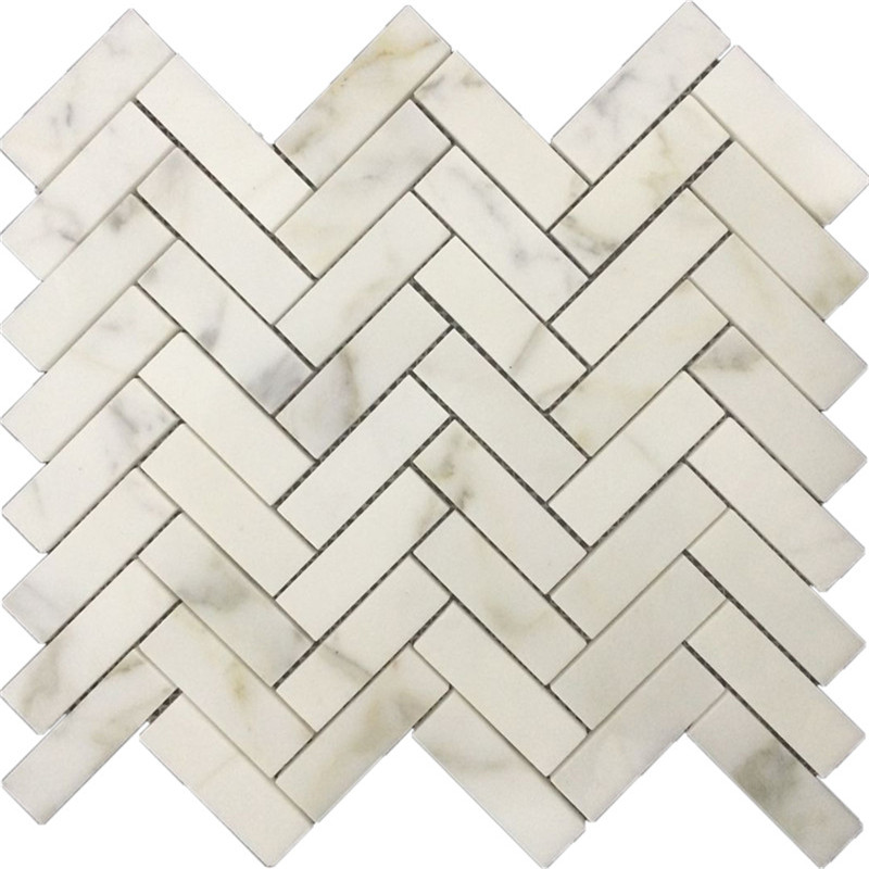Azulejo de mosaico de espiga de mármol blanco Bianco Madrid para diseño de protector contra salpicaduras de cocina 2
