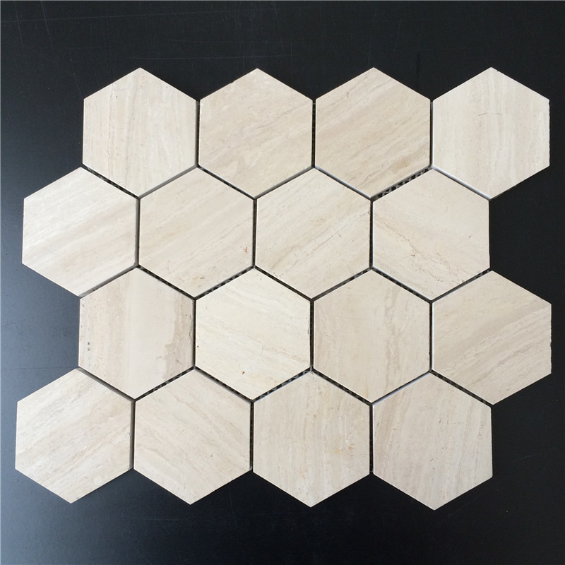 Serpeggiante beige marble hexagon recycled mosaic pattern for interior design wall tiles 1