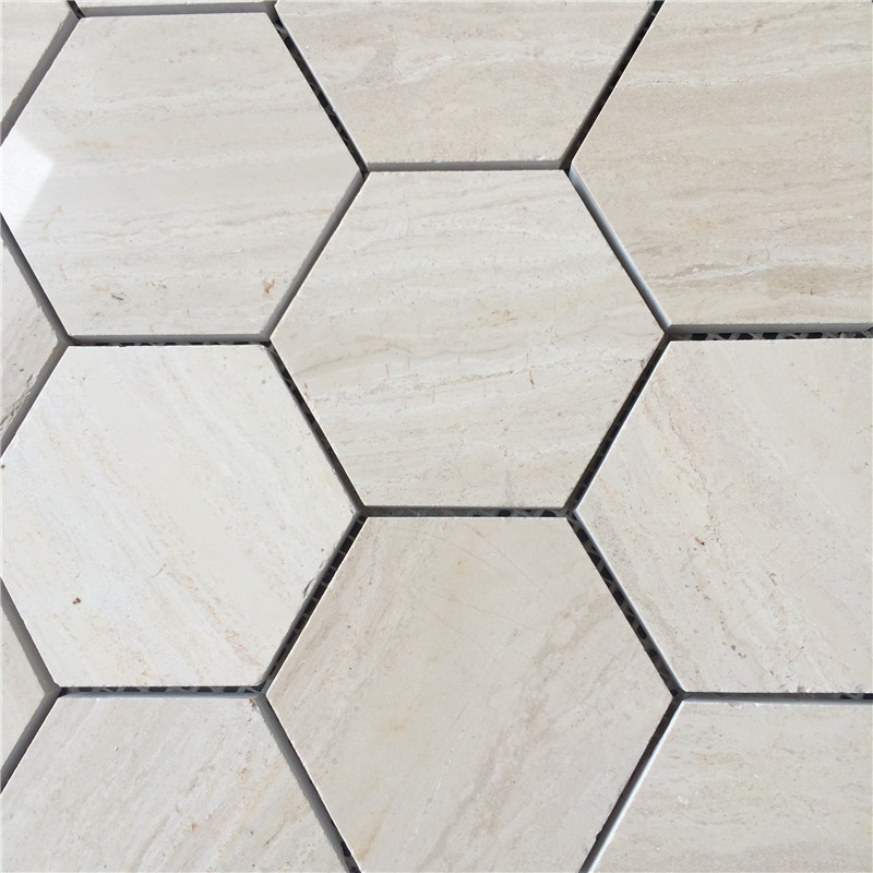 Serpeggiante beige marble hexagon recycled mosaic pattern for interior design wall tiles 3