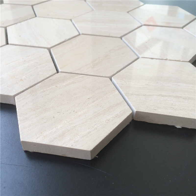 Serpeggiante beige marble hexagon recycled mosaic pattern for interior design wall tiles 2