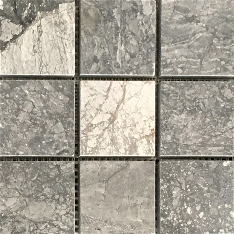Azulejo de mosaico reciclado hexagonal de mármol gris elegante para diseño de protector contra salpicaduras de cocina casera 2