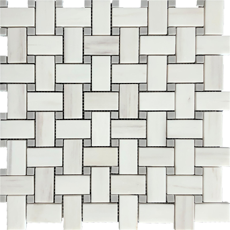 Patrón de mosaico roto de tejido de cesta de mármol blanco para azulejos de pared de baño 1