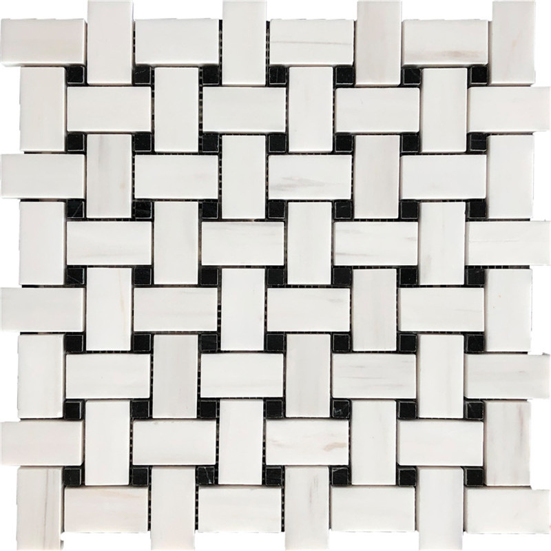 Patrón de mosaico roto de tejido de cesta de mármol blanco para azulejos de pared de baño 2