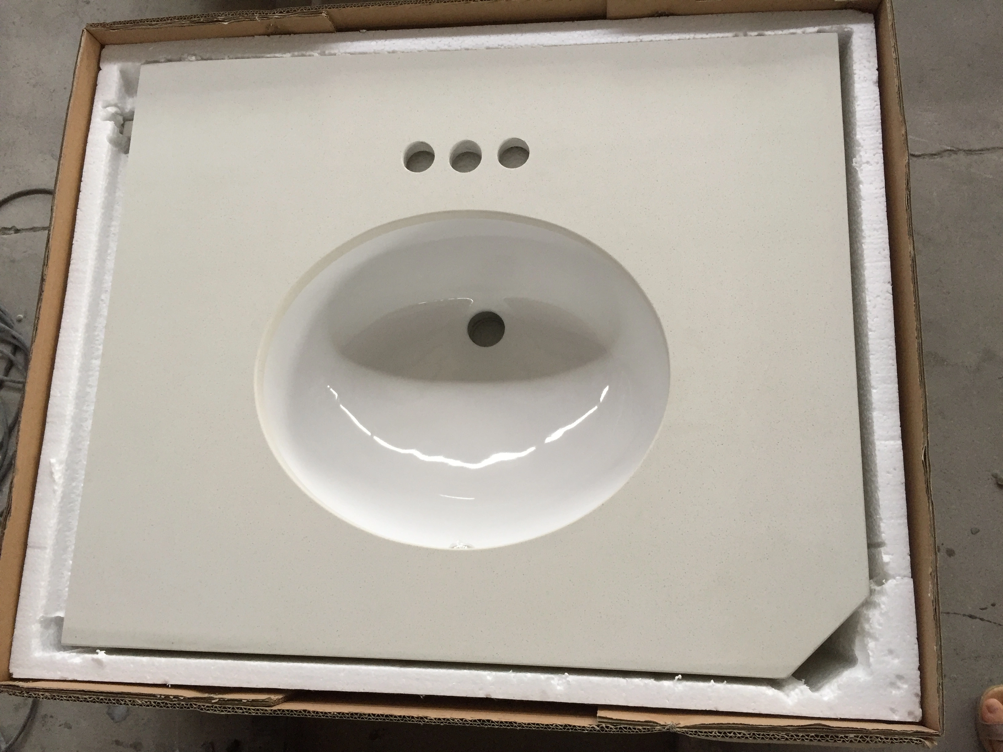 Small grain white quartz vanity top with single oval sink for bathroom decoration 1