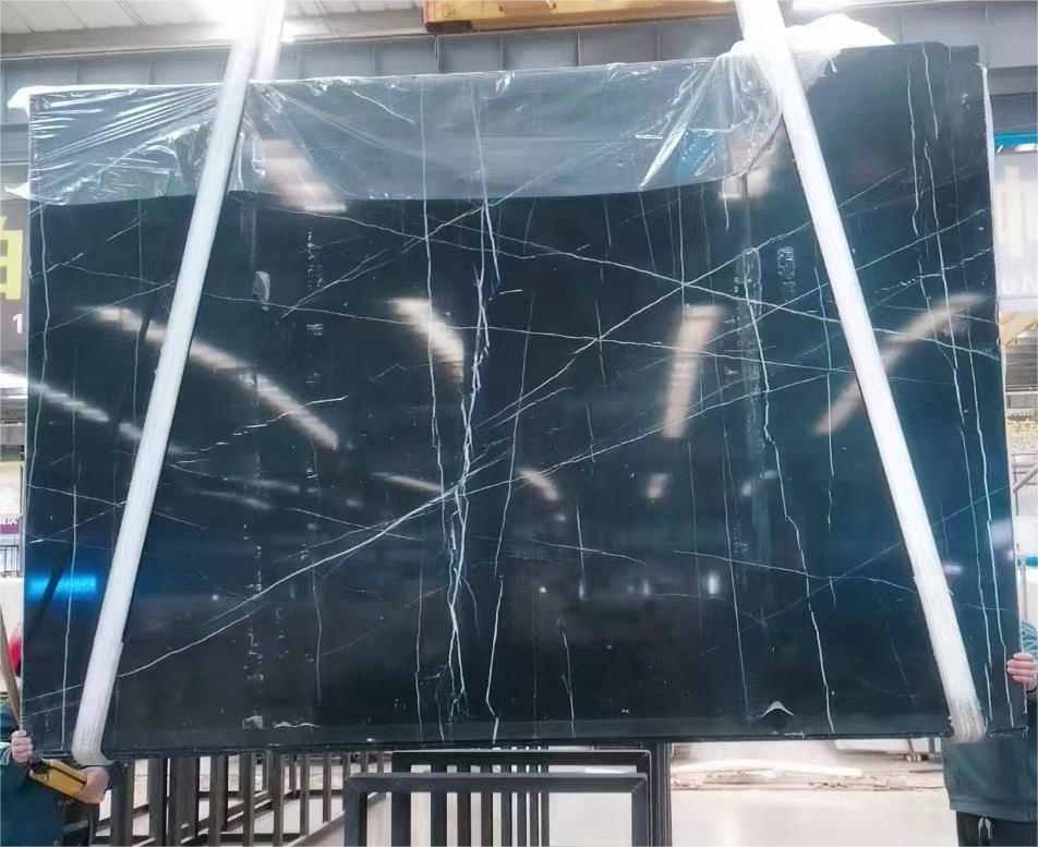 Nero Marquina 욕실 바닥 타일용 검정색 대리석 슬라브 광택 표면 3