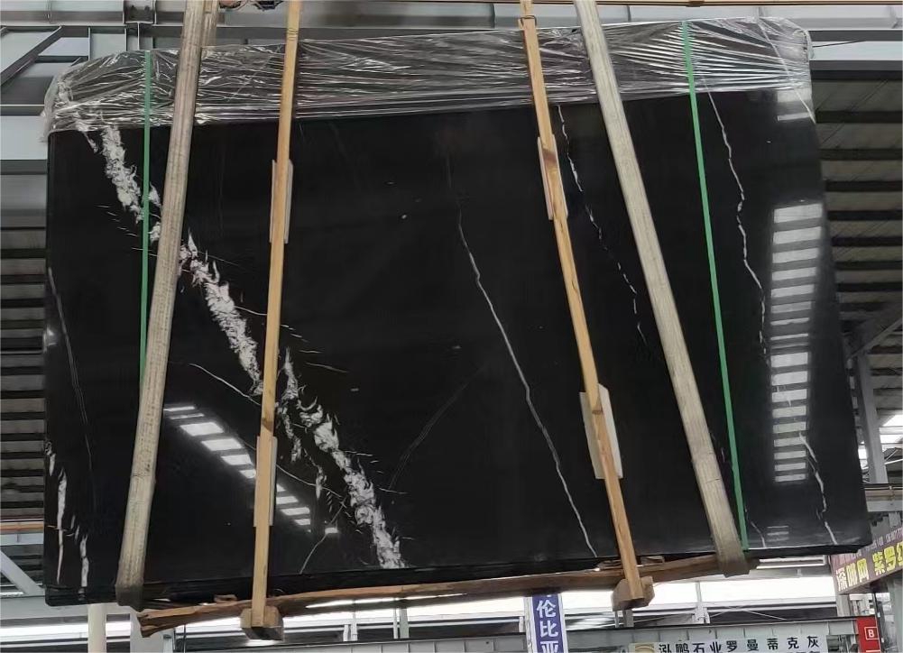 Nero Marquina 욕실 바닥 타일용 검정색 대리석 슬라브 광택 표면 5