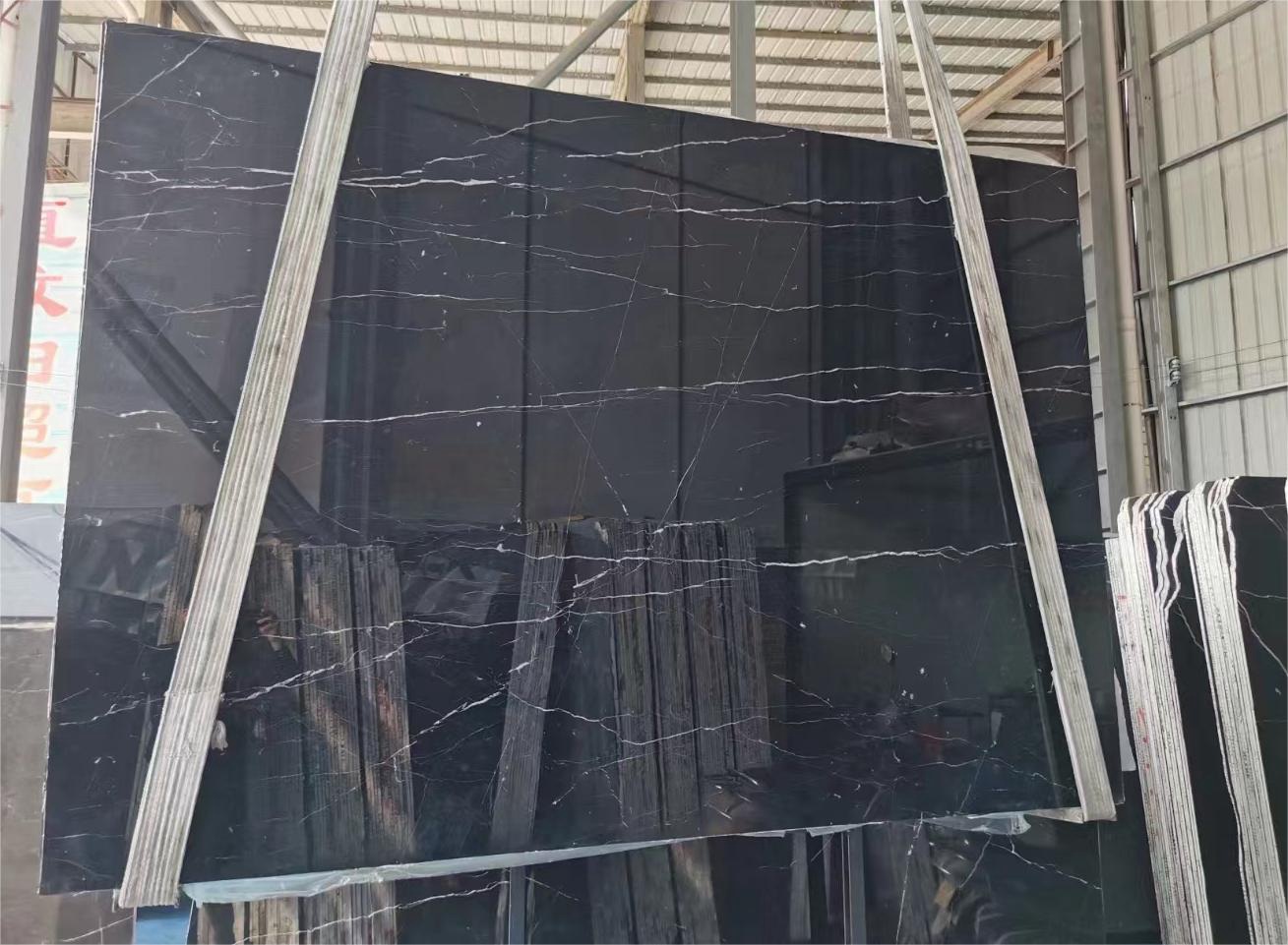 Nero Marquina 욕실 바닥 타일용 검정색 대리석 슬라브 광택 표면 4