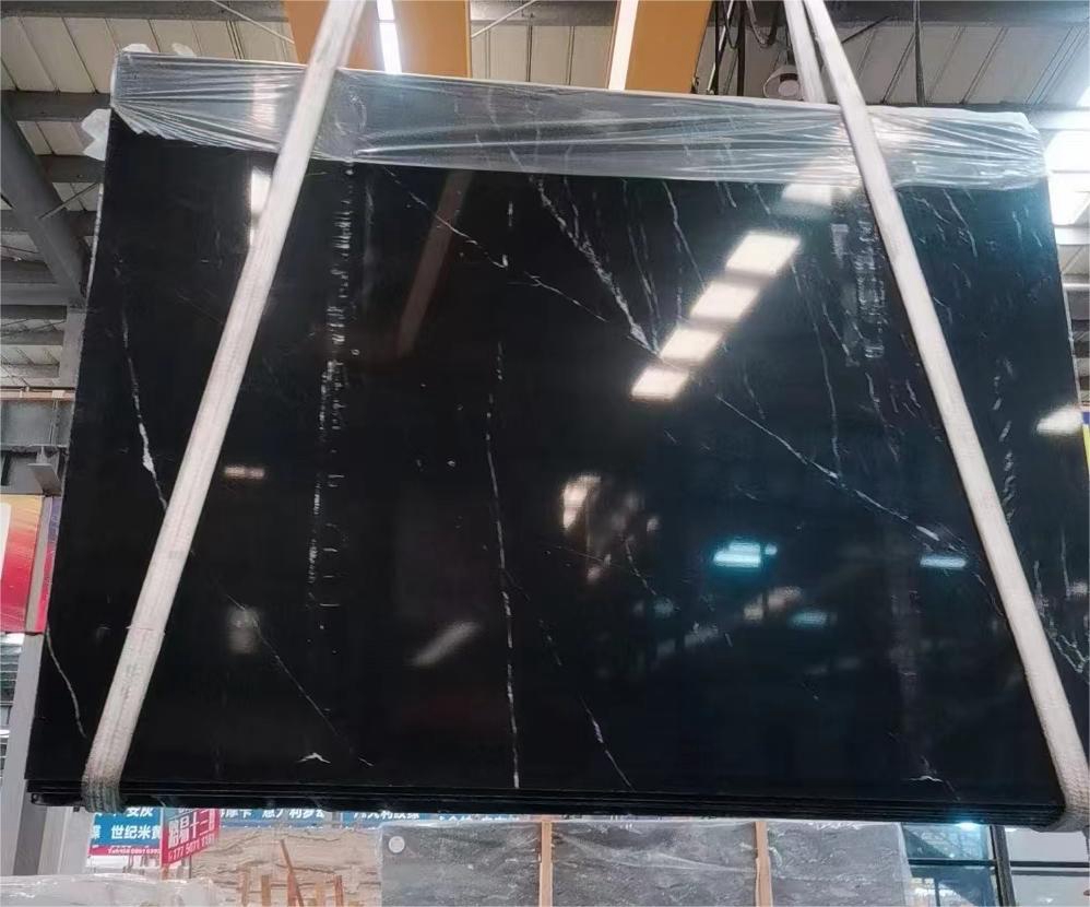 Nero Marquina 욕실 바닥 타일용 검정색 대리석 슬라브 광택 표면 2