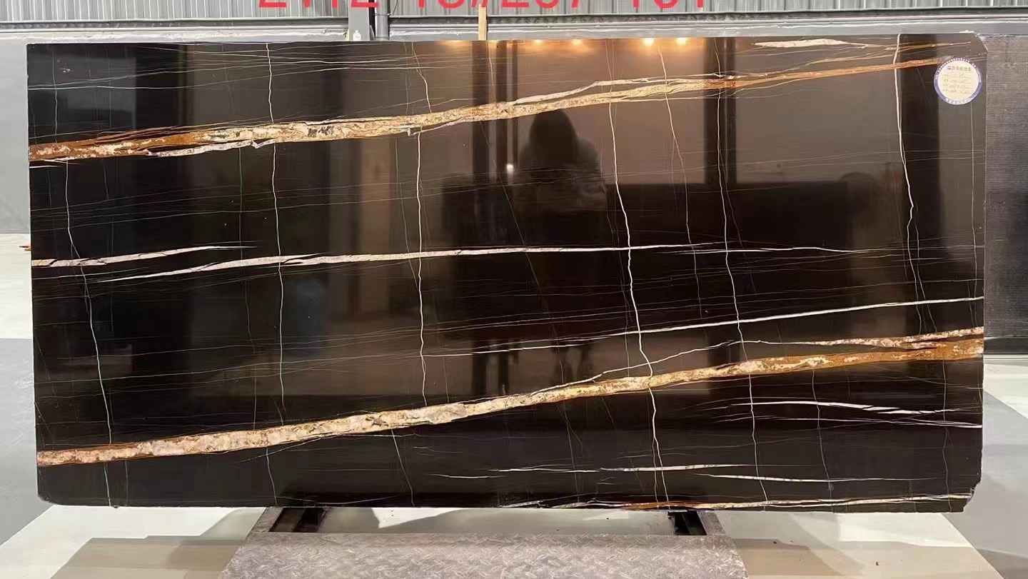 NaLaurent Black Gold Marble Slab For Stair Tiles 5