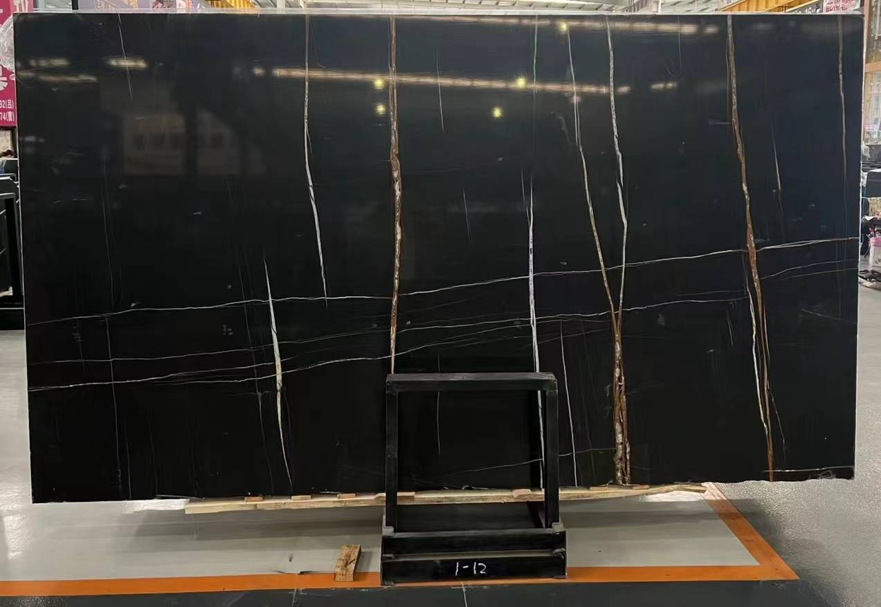 NaLaurent Black Gold Marble Slab For Stair Tiles 1