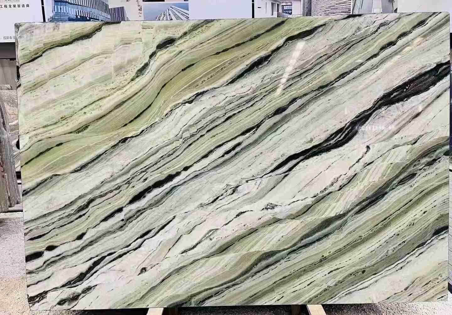 Dalle de marbre vert Cloud Jade pour comptoir de cuisine 5