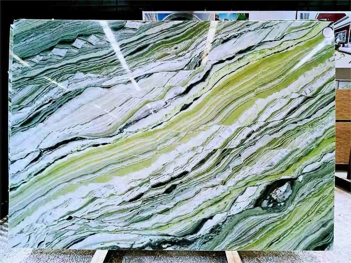 Losa de mármol verde jade de nube para encimera de cocina 1