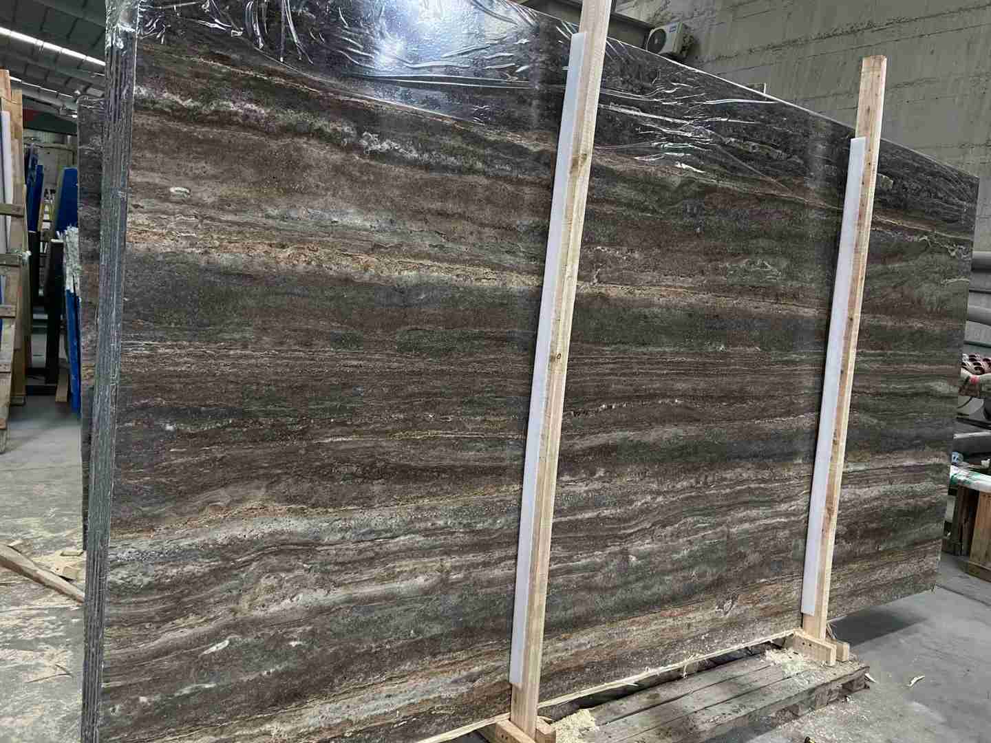 Iranian Silver Gray Travertine Slab For Dining Room Wall Tile 4