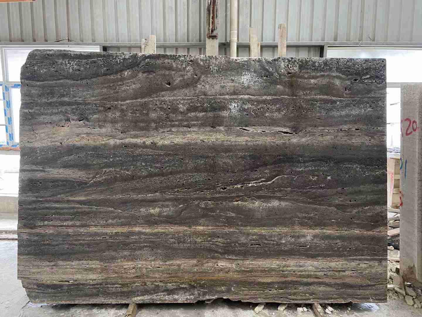 Iranian Silver Gray Travertine Slab For Dining Room Wall Tile 5