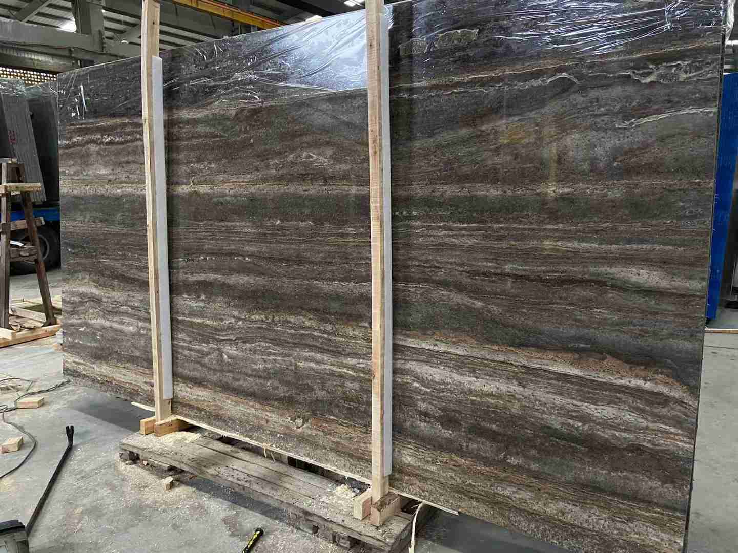 Iranian Silver Gray Travertine Slab For Dining Room Wall Tile 1