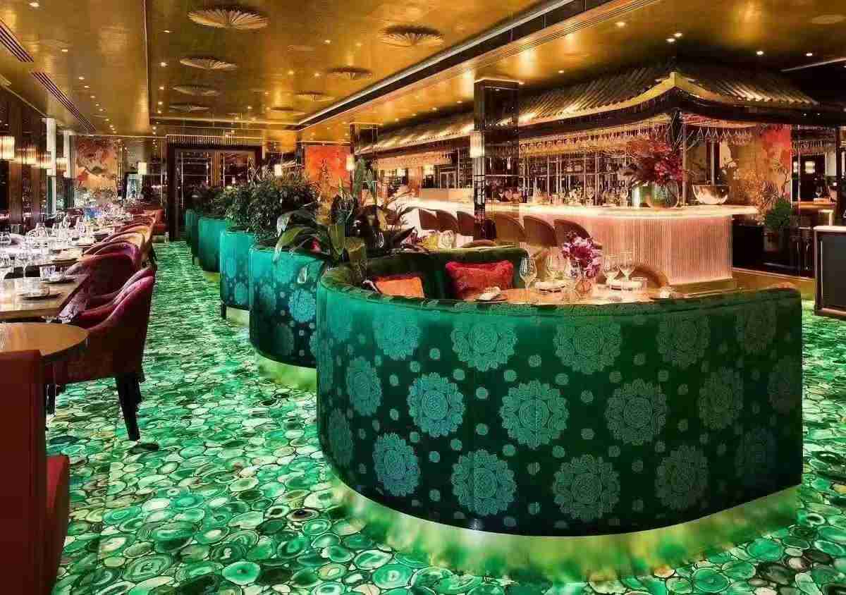 Agate Green Semi Precious Stone Slab 5mm+15mm Natural Jade With Glass Backlit Flooring Tiles With LED Panels 4