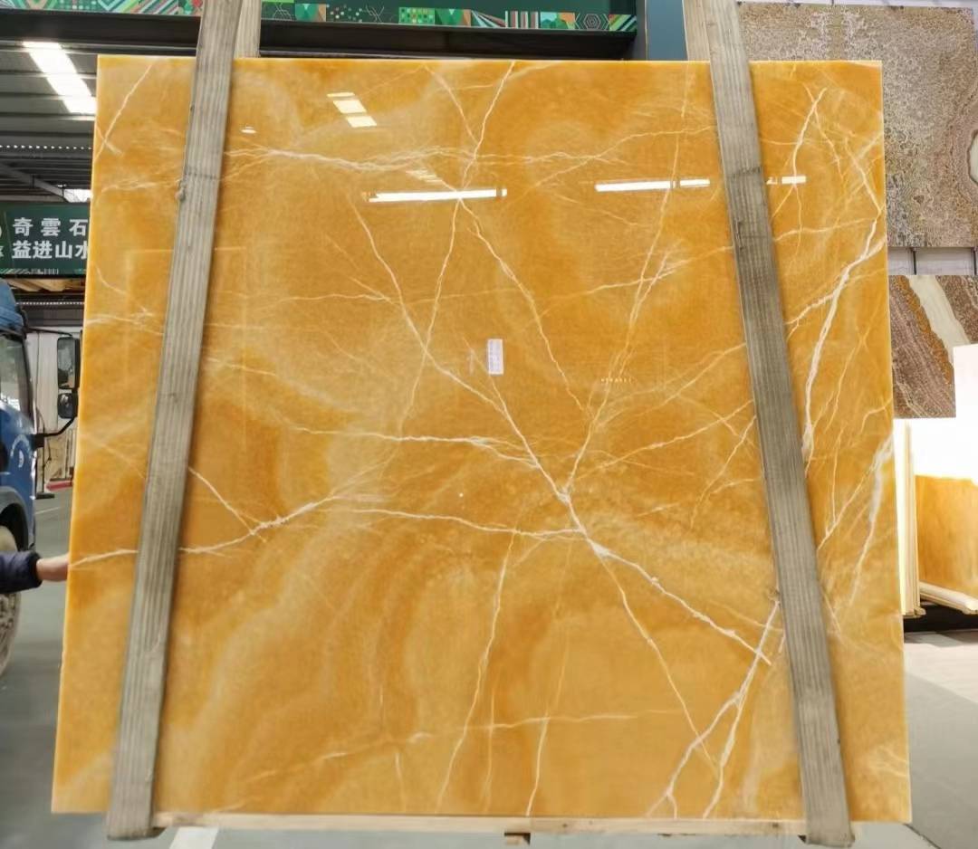 Losa de ónix de miel amarilla para baldosas de baño 4