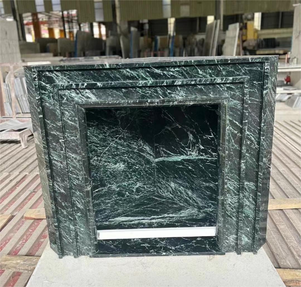 Verde alpi 녹색 대리석 벽난로 제조 업체 현대 디자인 빌라 홈 장식 손으로 조각 한 천연 석재 조각 1