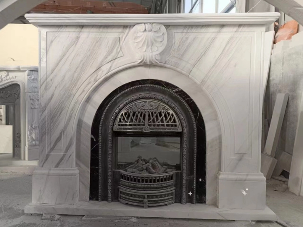 Volakas White Marble Fireplace Sculpture Surround Mantel 1