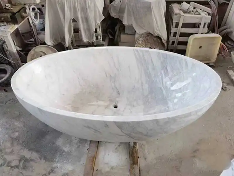 Ovale Badewanne aus weißem Carrara-Marmor, Fabrikanpassung 1