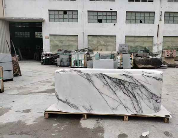 Personalização de fábrica de banheira de mármore branco lilás esculpido 2