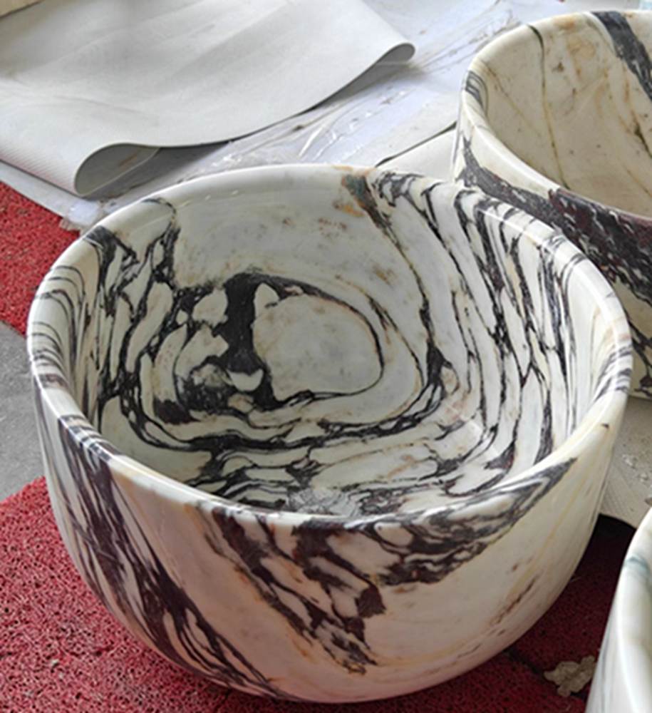 Lavabo moldeado integrado de mármol blanco Calacatta viola hecho a medida 1