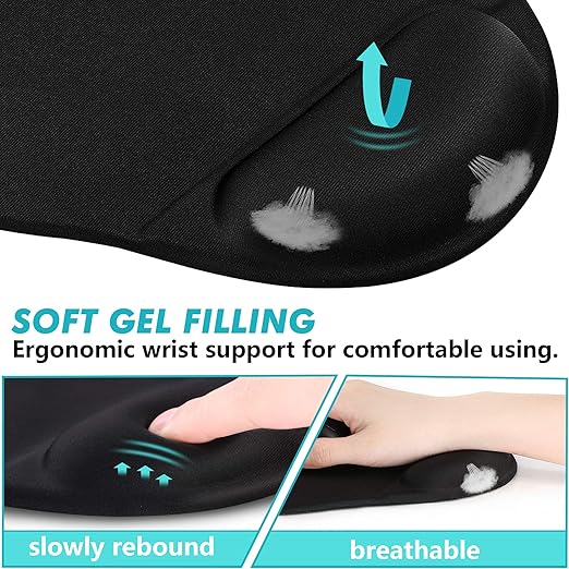 Alfombrilla de ratón ergonómica y cómoda con superficie suave de apoyo para la muñeca y base de gel antideslizante para aliviar el dolor. 4